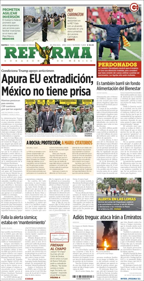 Portada de Reforma del martes, 5 de mayo de 2026