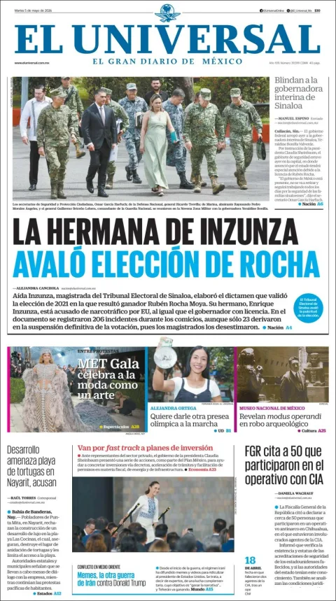 Portada de El Universal del martes, 5 de mayo de 2026