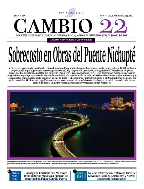 Portada de Diario Cambio 22 (portada) del martes, 5 de mayo de 2026