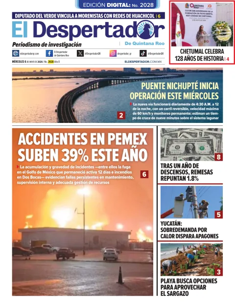 Portada de El Despertador de Quintana Roo del miércoles, 6 de mayo de 2026