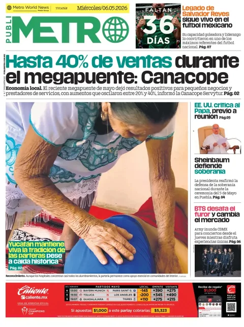 Portada de Publimetro Merida del miércoles, 6 de mayo de 2026