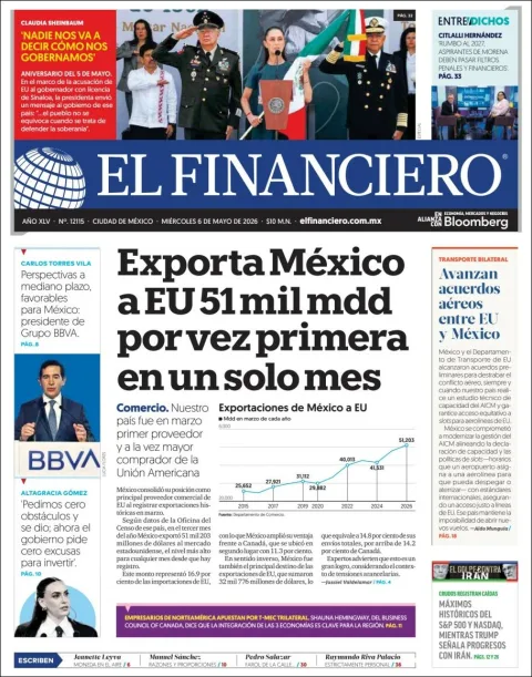 Portada de El Financiero del miércoles, 6 de mayo de 2026