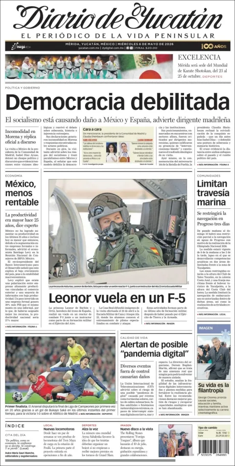 Portada de Diario de Yucatán del miércoles, 6 de mayo de 2026