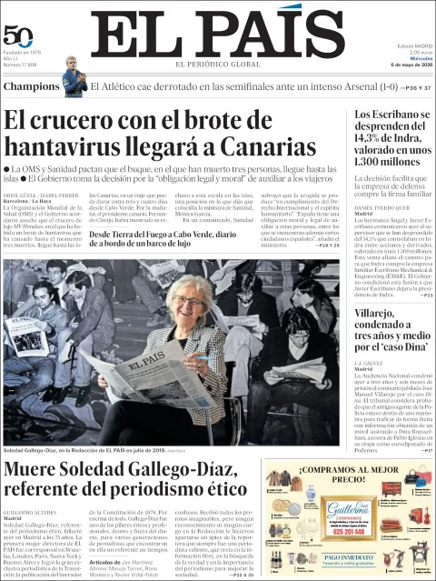 Portada de El Pais del miércoles, 6 de mayo de 2026