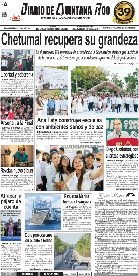 Portada de Diario de Quintana Roo (portada) del 2026-05-06