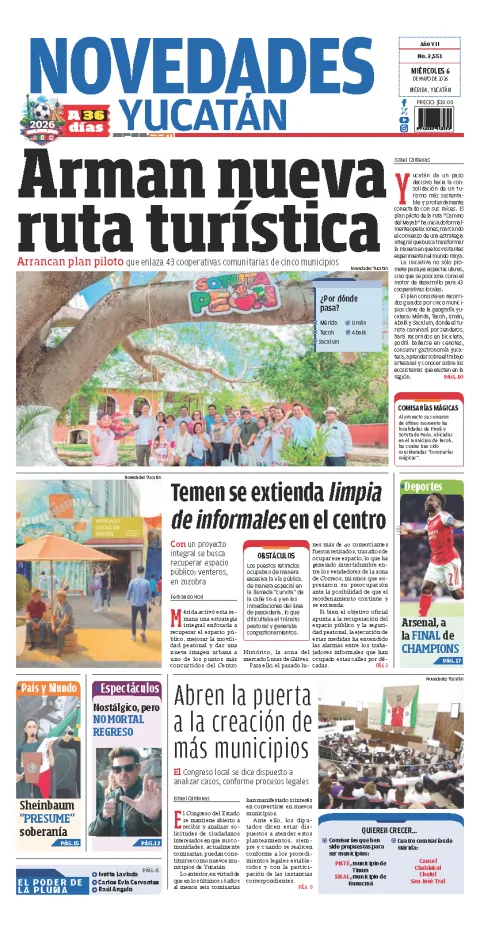 Portada de Novedades Yucatan del miércoles, 6 de mayo de 2026