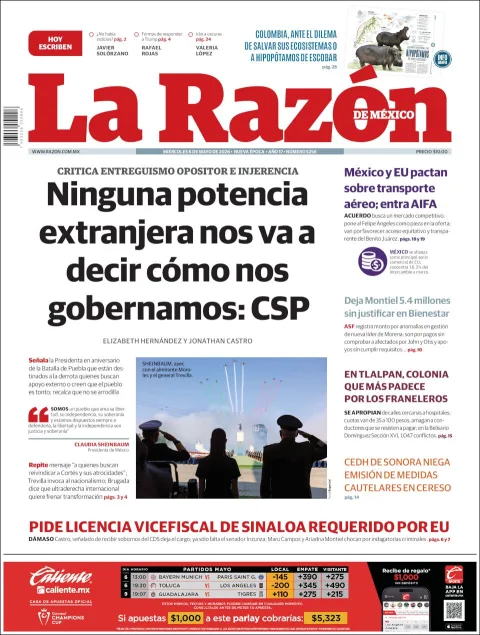 Portada de La Razon del miércoles, 6 de mayo de 2026