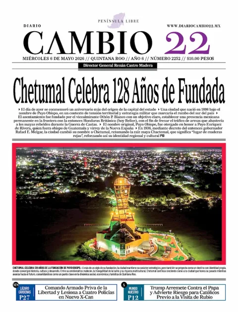 Portada de Diario Cambio 22 (contraportada) del miércoles, 6 de mayo de 2026