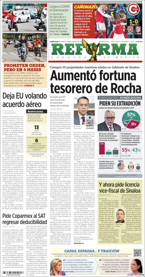 Portada de Reforma del miércoles, 6 de mayo de 2026
