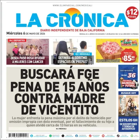 Portada de La Cronica del miércoles, 6 de mayo de 2026