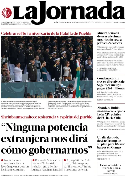 Portada de La Jornada del miércoles, 6 de mayo de 2026