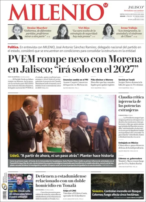 Portada de Milenio Jalisco del miércoles, 6 de mayo de 2026