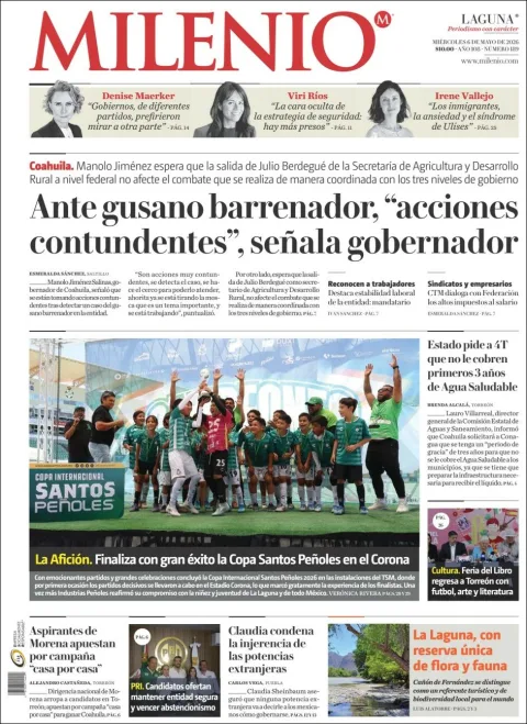 Portada de Milenio Laguna del miércoles, 6 de mayo de 2026