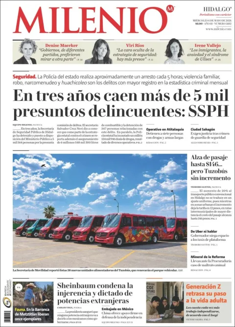 Portada de Milenio Hidalgo del miércoles, 6 de mayo de 2026