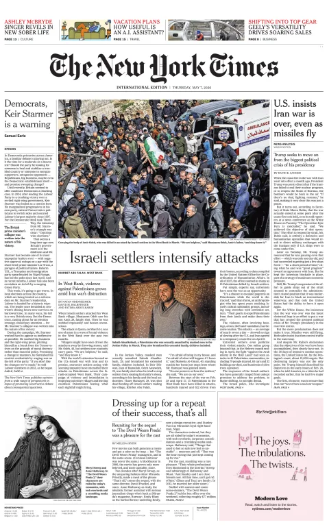Portada de The New York Times (international) del jueves, 7 de mayo de 2026