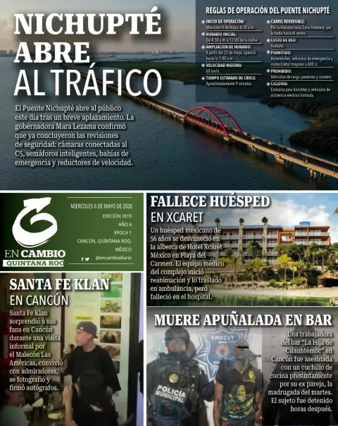 Portada de En Cambio - Quintana Roo (contraportada) del miércoles, 6 de mayo de 2026