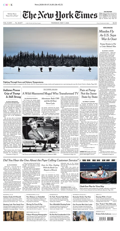 Portada de The New York Times (new York) del jueves, 7 de mayo de 2026