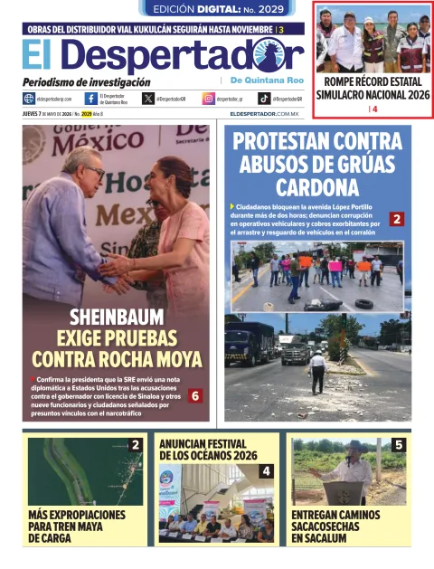 Portada de El Despertador de Quintana Roo del jueves, 7 de mayo de 2026
