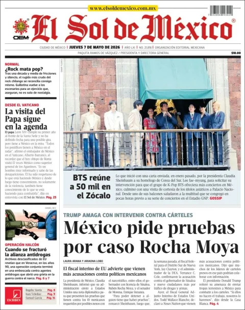 Portada de El Sol de Mexico del jueves, 7 de mayo de 2026