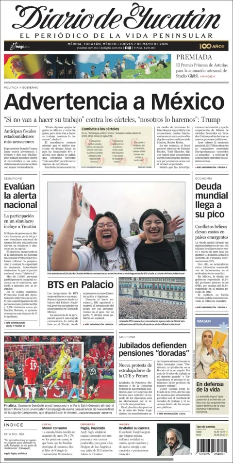 Portada de Diario de Yucatán del jueves, 7 de mayo de 2026