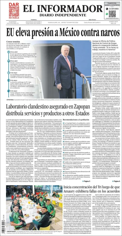 Portada de El Informador del jueves, 7 de mayo de 2026