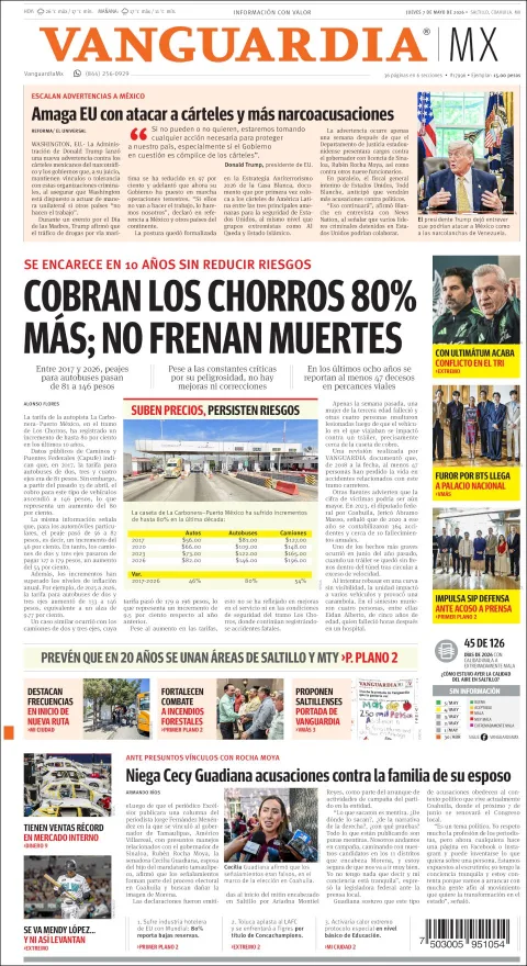 Portada de Vanguardia del jueves, 7 de mayo de 2026