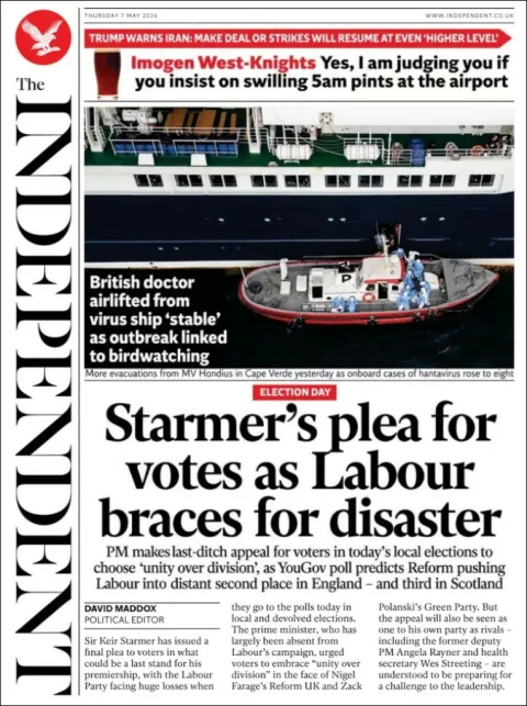 Portada de The Independent del jueves, 7 de mayo de 2026