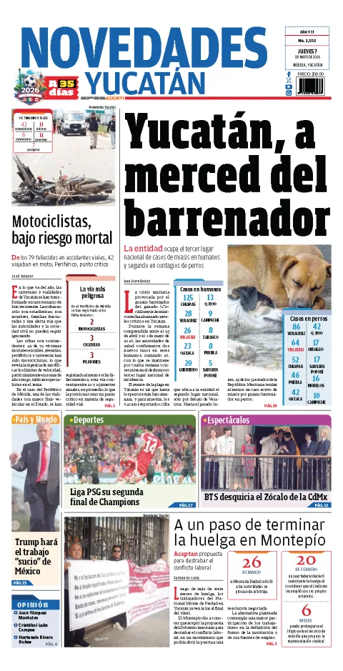 Portada de Novedades Yucatan del jueves, 7 de mayo de 2026