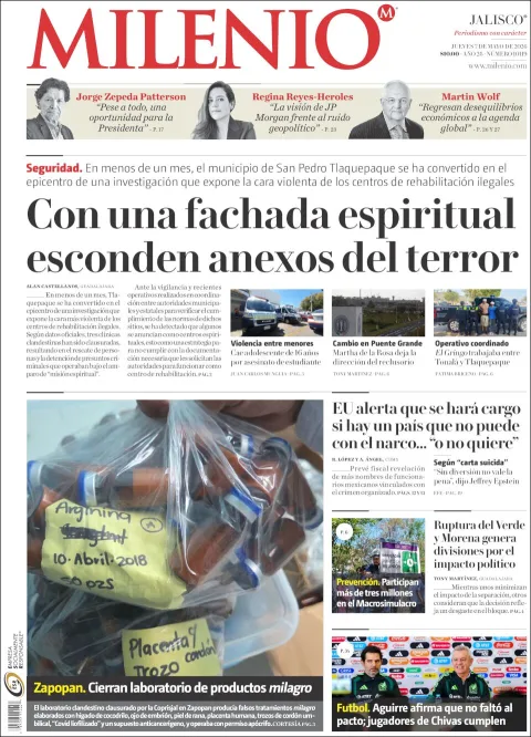 Portada de Milenio Jalisco del jueves, 7 de mayo de 2026