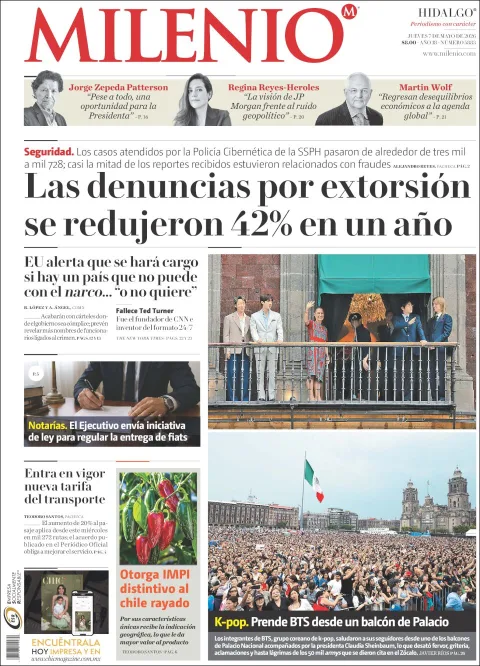 Portada de Milenio Hidalgo del jueves, 7 de mayo de 2026