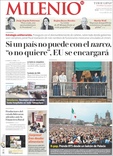 Portada de Milenio Tamaulipas del jueves, 7 de mayo de 2026