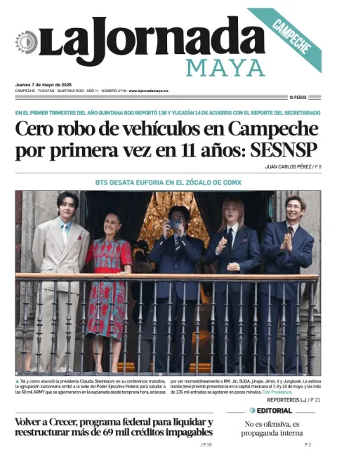 Portada de La Jornada Maya Campeche del jueves, 7 de mayo de 2026