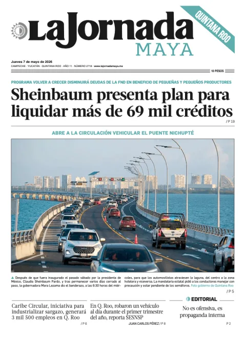 Portada de La Jornada Maya Quintana Roo del jueves, 7 de mayo de 2026