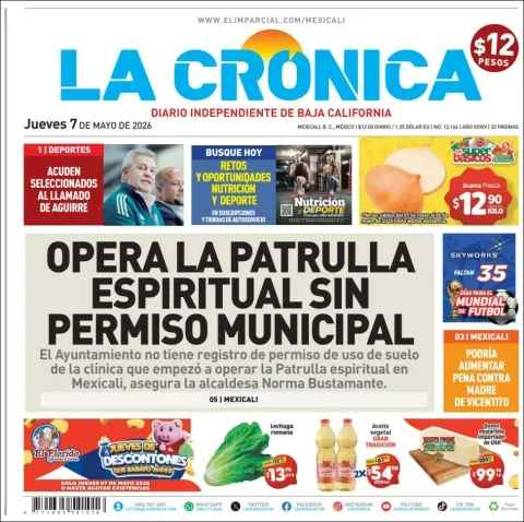 Portada de La Cronica del jueves, 7 de mayo de 2026