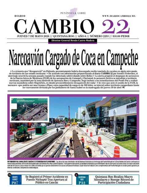 Portada de Diario Cambio 22 (portada) del jueves, 7 de mayo de 2026