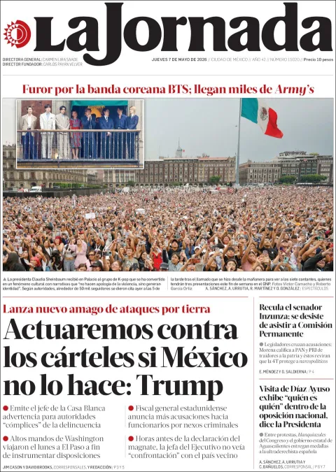Portada de La Jornada del jueves, 7 de mayo de 2026