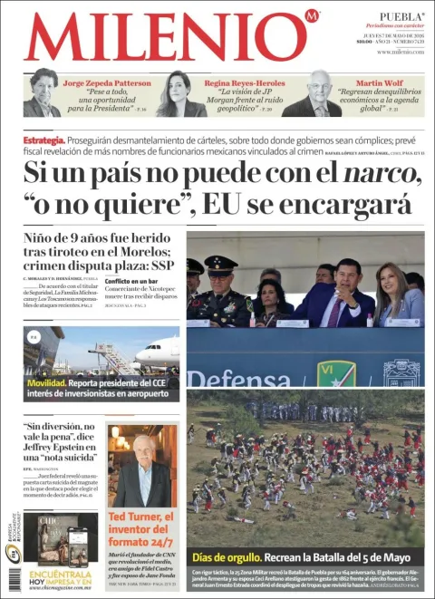 Portada de Milenio Puebla del jueves, 7 de mayo de 2026
