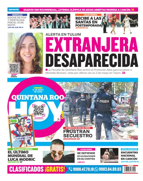 Portada de Quintana Roo Hoy (contraportada)