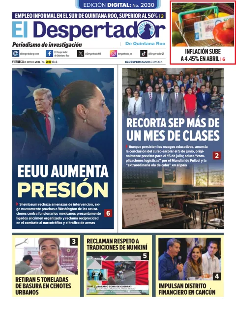 Portada de El Despertador de Quintana Roo del viernes, 8 de mayo de 2026