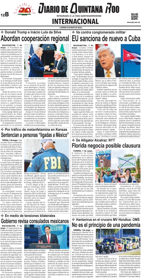 Portada de Diario de Quintana Roo (contra Portada) del 2026-05-08
