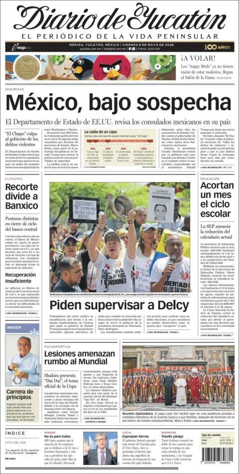 Portada de Diario de Yucatán del viernes, 8 de mayo de 2026