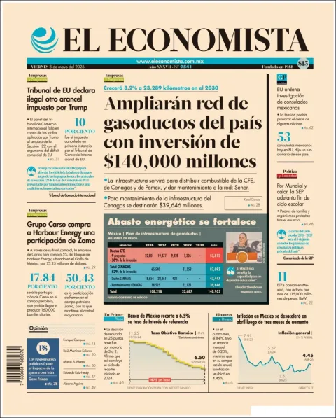 Portada de El Economista del viernes, 8 de mayo de 2026