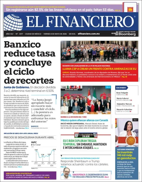 Portada de El Financiero del viernes, 8 de mayo de 2026