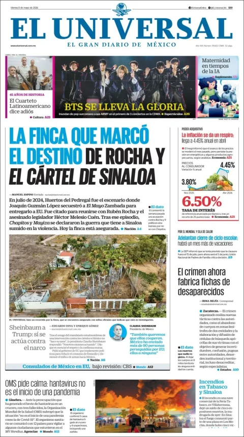 Portada de El Universal del viernes, 8 de mayo de 2026