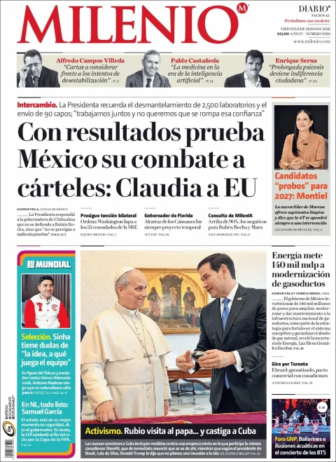 Portada de Milenio del viernes, 8 de mayo de 2026