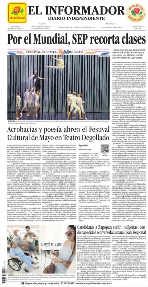 Portada de El Informador del viernes, 8 de mayo de 2026