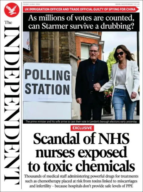 Portada de The Independent del viernes, 8 de mayo de 2026