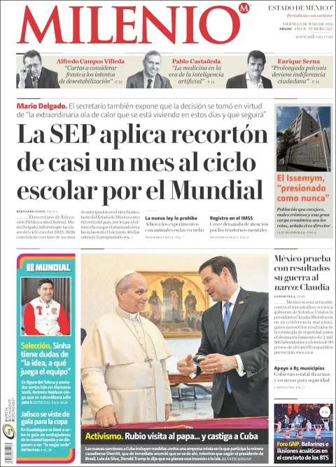 Portada de Milenio Edo de Mexico del viernes, 8 de mayo de 2026