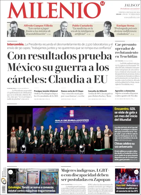 Portada de Milenio Jalisco del viernes, 8 de mayo de 2026