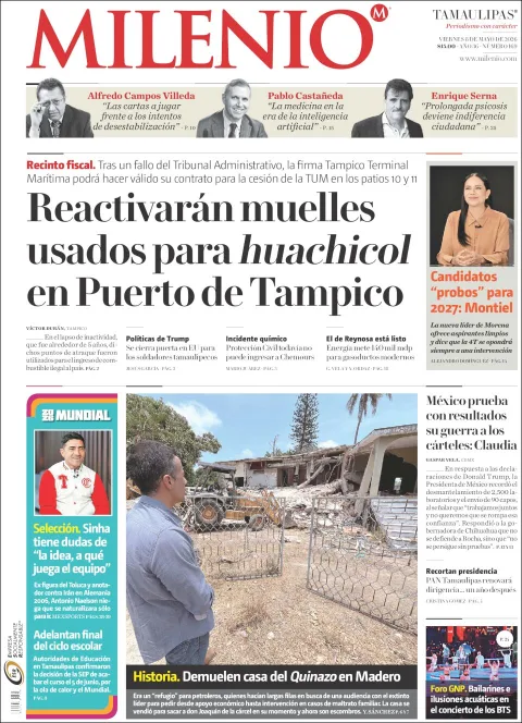 Portada de Milenio Tamaulipas del viernes, 8 de mayo de 2026